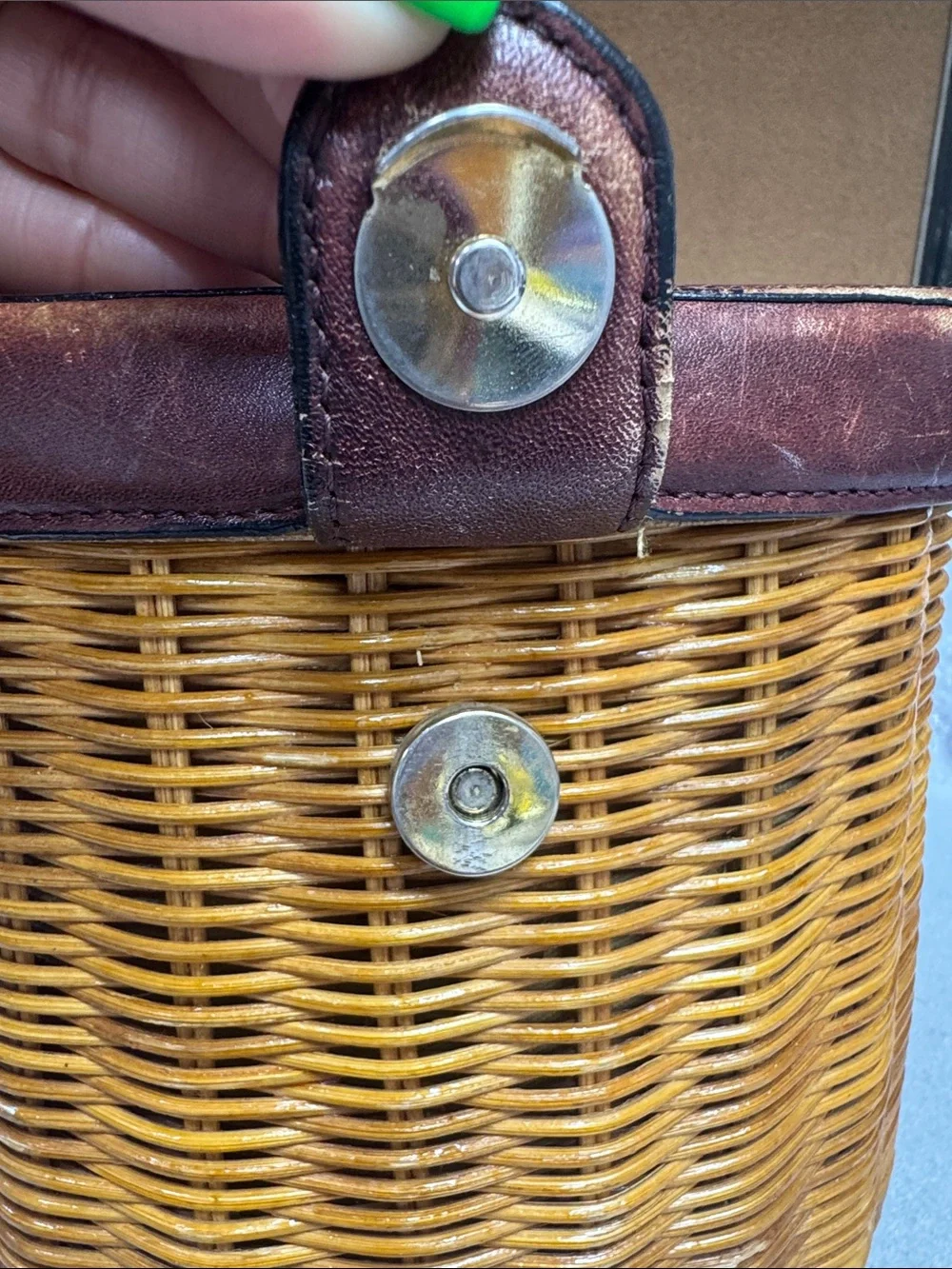 Vintage Etienne Aigner Basket Crossbody Bag with Burgundy Leather Trim - Picture 7 of 9